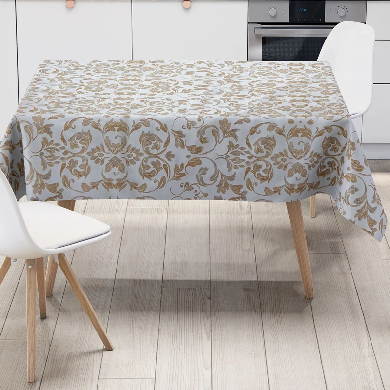 Wachstuch Tischdecke B4014-02 Elegant barocke Linien kupfer auf weiss eckig rund oval