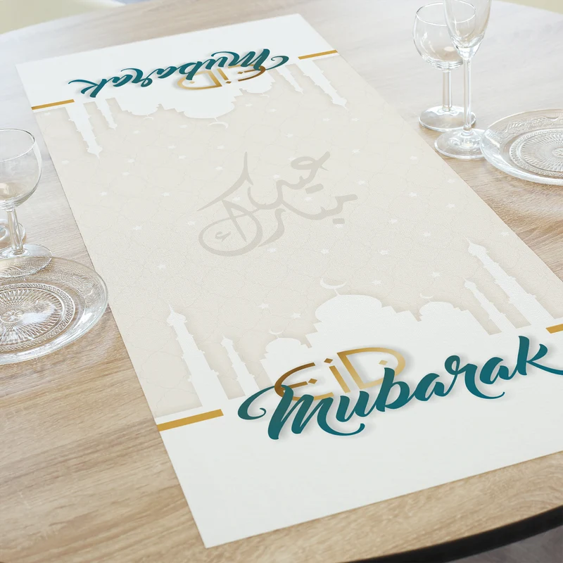 Tischläufer Eid Mubarak zum Zuckerfest | Tischdekoration für Ramadan & Eid al-Fitr | 2 Größen