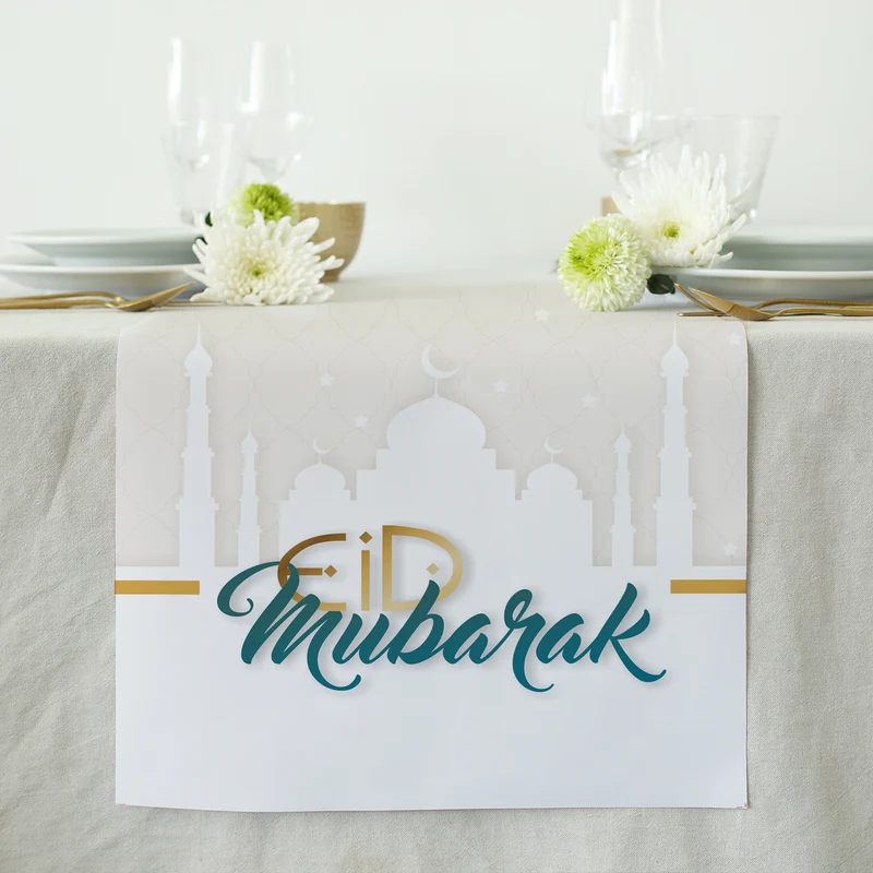 Tischläufer Eid Mubarak zum Zuckerfest | Tischdekoration für Ramadan & Eid al-Fitr | 2 Größen