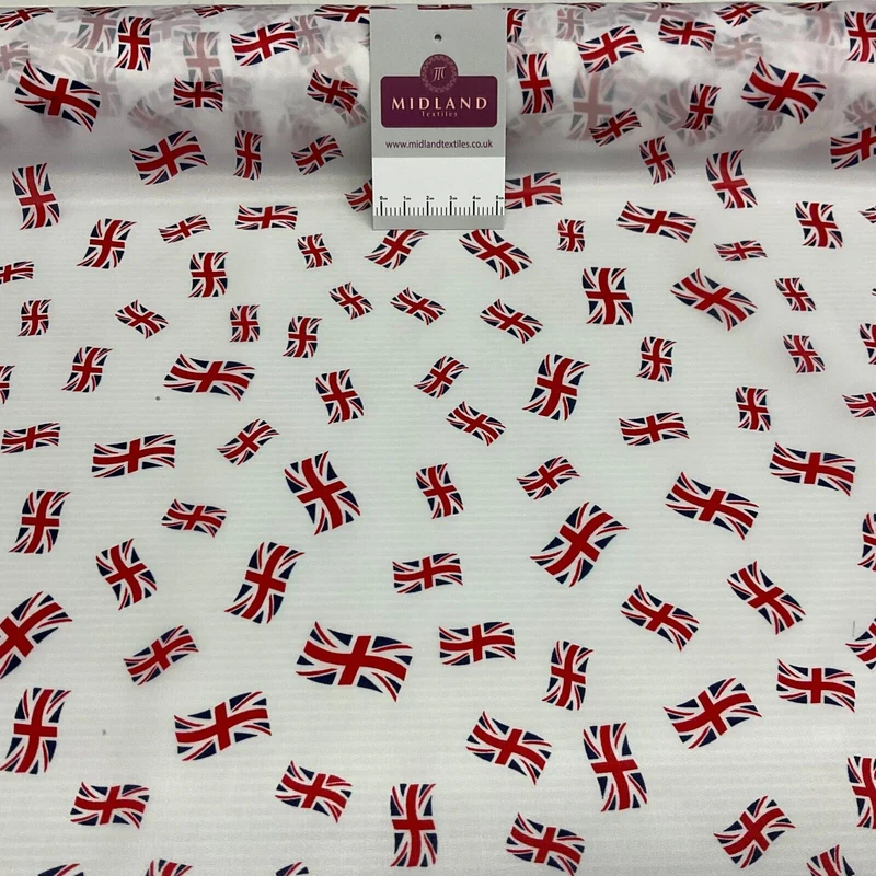 White Union Jack table runner Jubilee bunting coronation fabric 150cm wide M1683