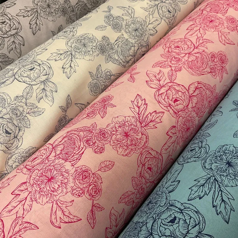 Roses and peony Vintage Floral Poly cotton printed fabric 110cm wide M1698