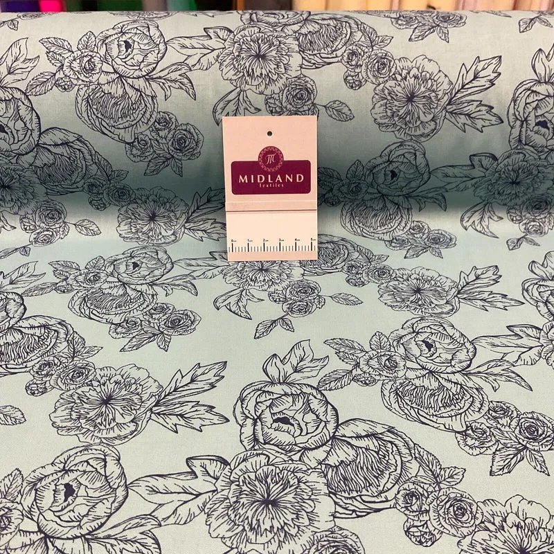 Roses and peony Vintage Floral Poly cotton printed fabric 110cm wide M1698