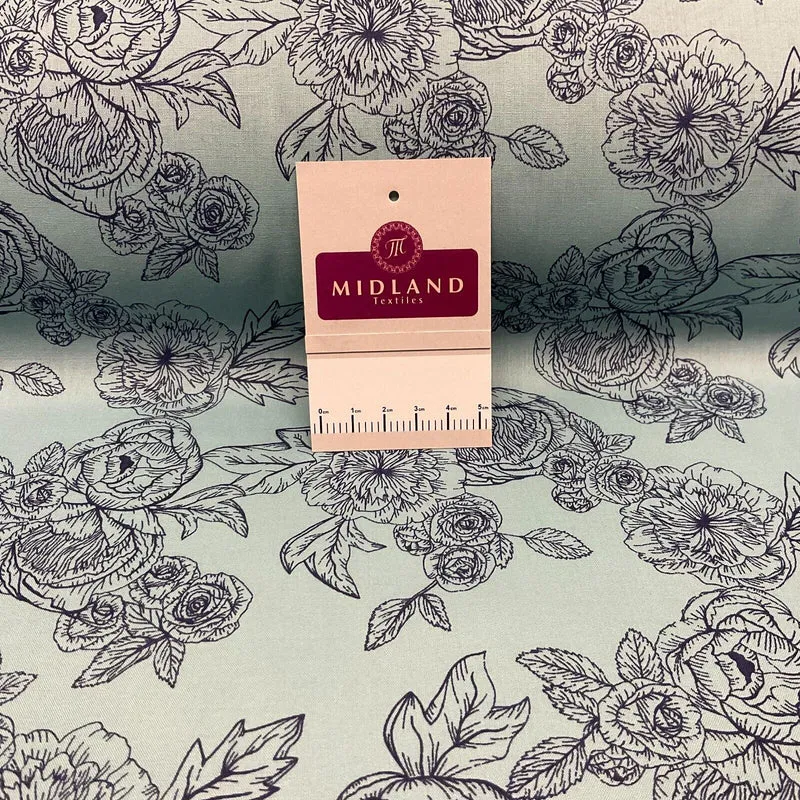 Roses and peony Vintage Floral Poly cotton printed fabric 110cm wide M1698