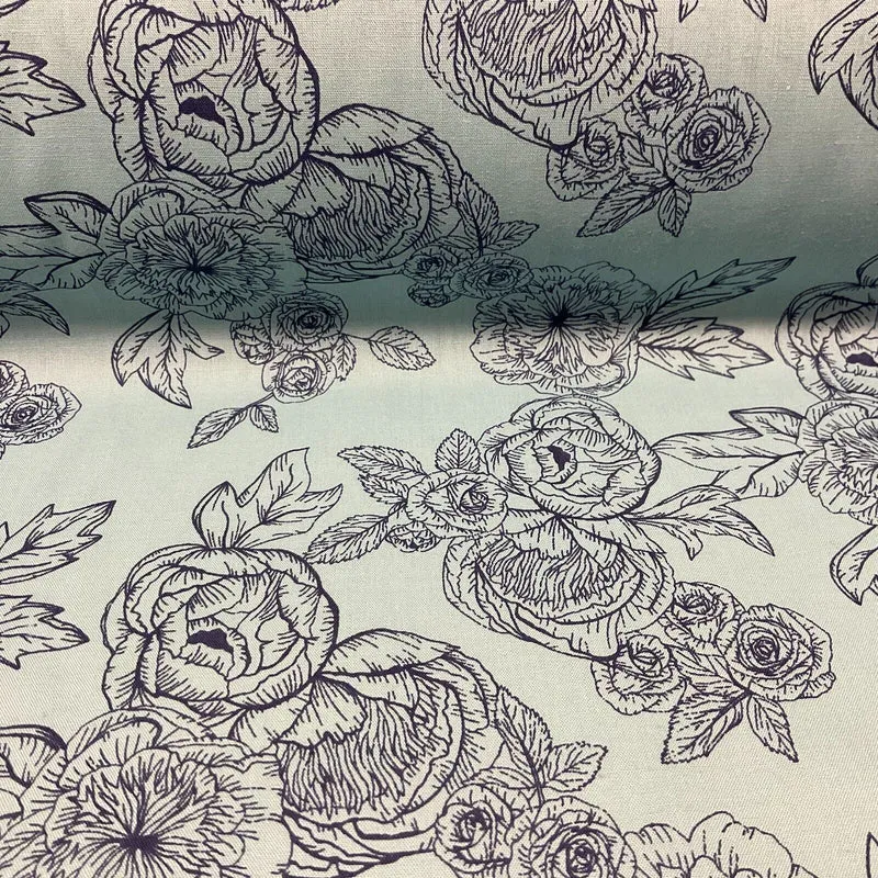 Roses and peony Vintage Floral Poly cotton printed fabric 110cm wide M1698