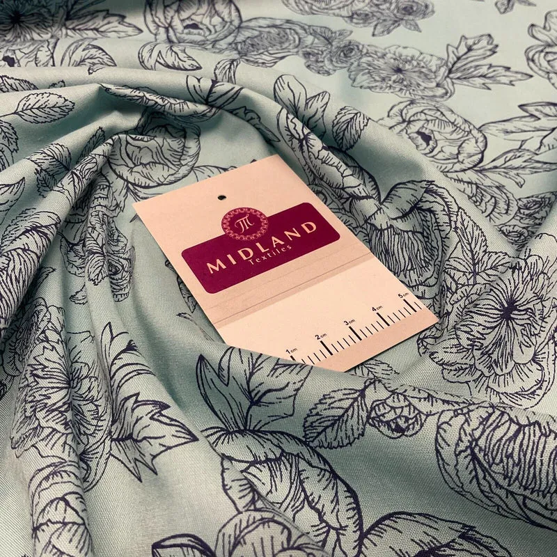Roses and peony Vintage Floral Poly cotton printed fabric 110cm wide M1698