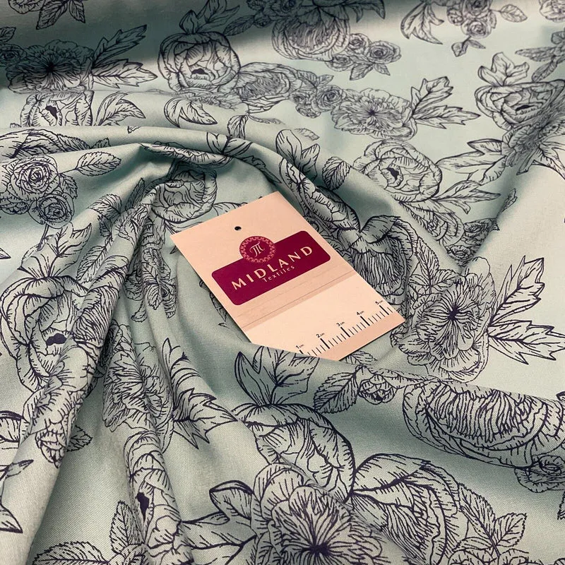 Roses and peony Vintage Floral Poly cotton printed fabric 110cm wide M1698