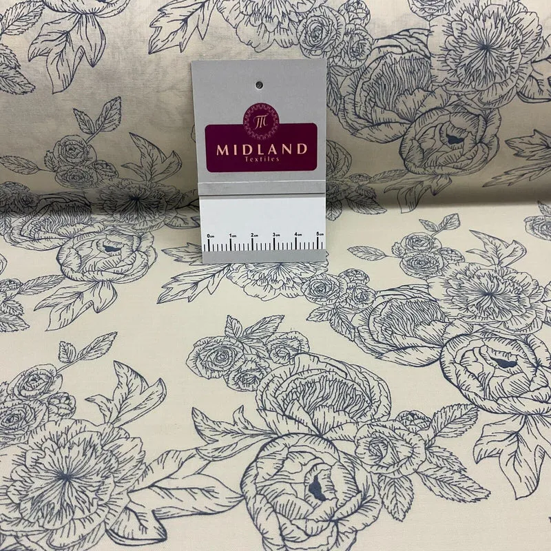 Roses and peony Vintage Floral Poly cotton printed fabric 110cm wide M1698