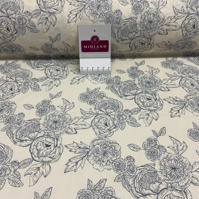 Roses and peony Vintage Floral Poly cotton printed fabric 110cm wide M1698