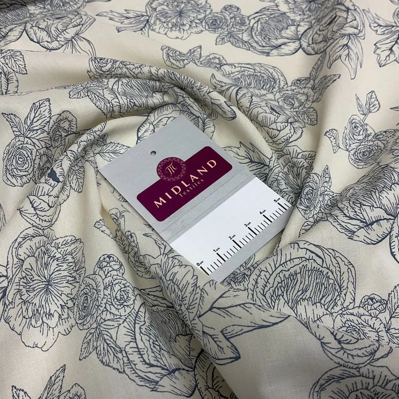 Roses and peony Vintage Floral Poly cotton printed fabric 110cm wide M1698