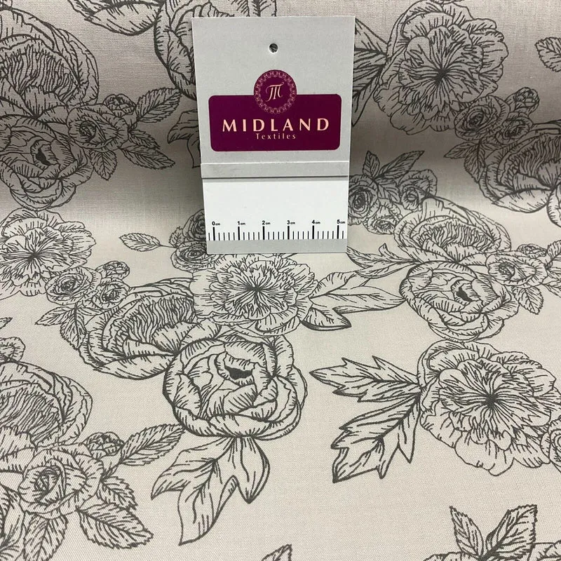 Roses and peony Vintage Floral Poly cotton printed fabric 110cm wide M1698