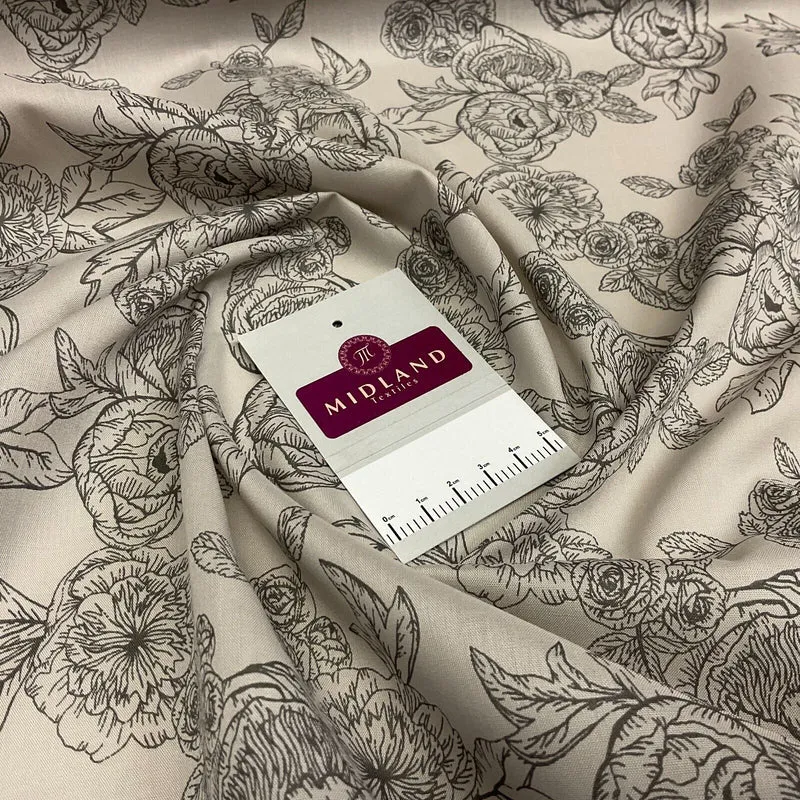 Roses and peony Vintage Floral Poly cotton printed fabric 110cm wide M1698