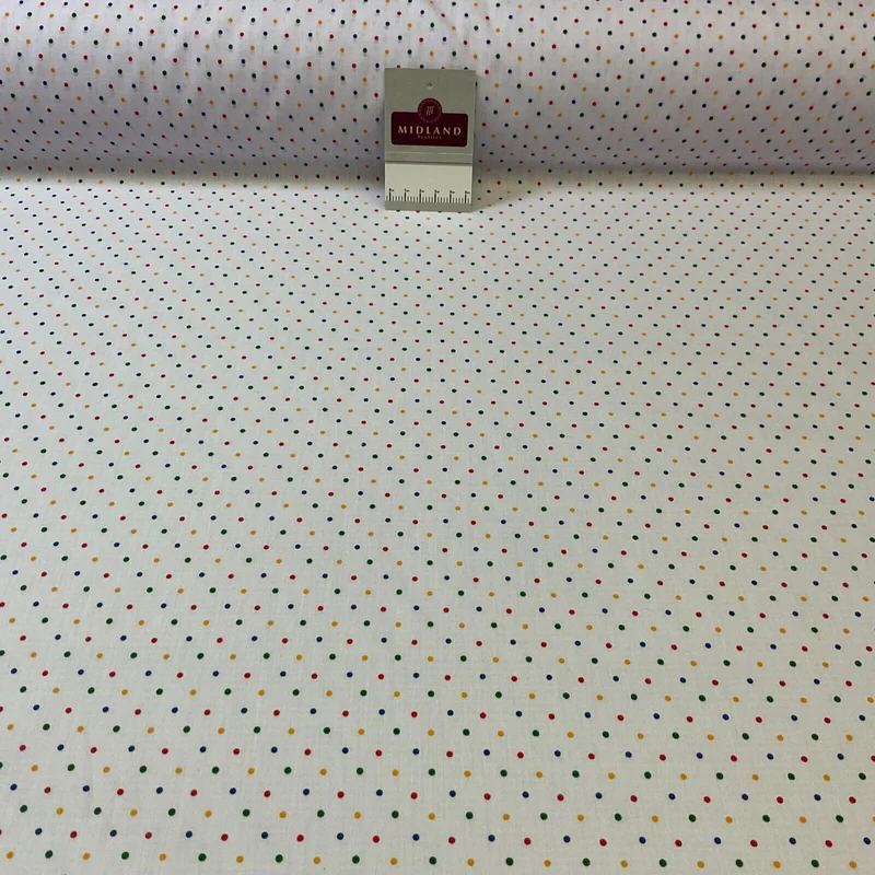 Multi coloured dot spot Poly cotton spotted dotted printed fabric M1709