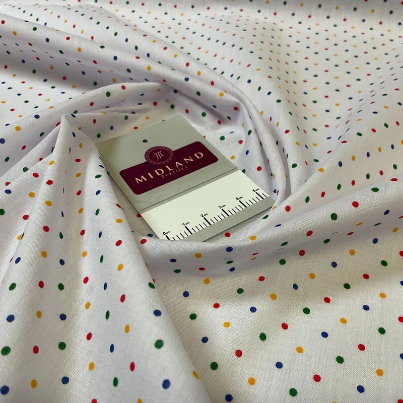 Multi coloured dot spot Poly cotton spotted dotted printed fabric M1709