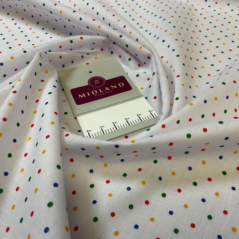 Multi coloured dot spot Poly cotton spotted dotted printed fabric M1709