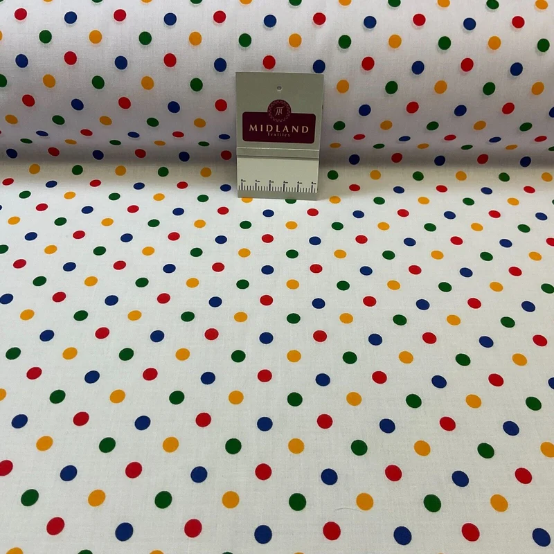 Multi coloured dot spot Poly cotton spotted dotted printed fabric M1709