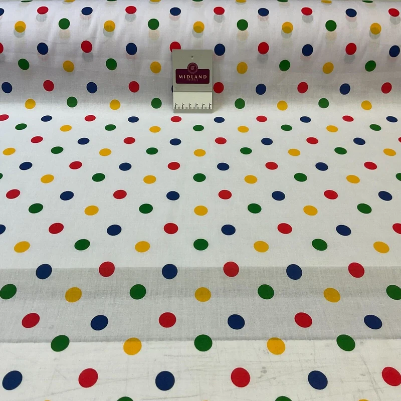 Multi coloured dot spot Poly cotton spotted dotted printed fabric M1709