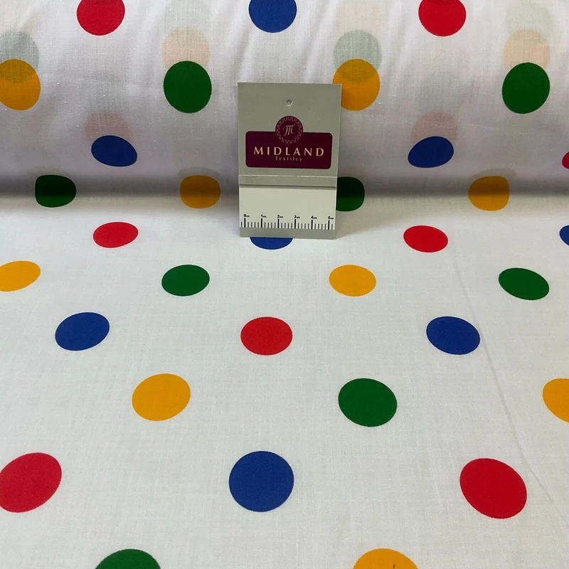Multi coloured dot spot Poly cotton spotted dotted printed fabric M1709