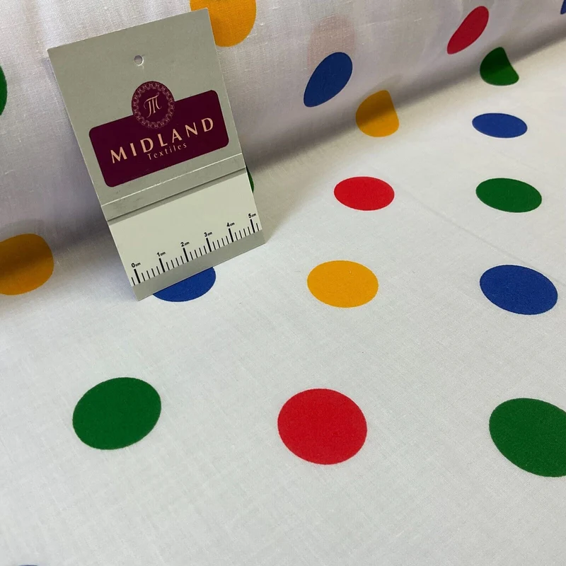Multi coloured dot spot Poly cotton spotted dotted printed fabric M1709