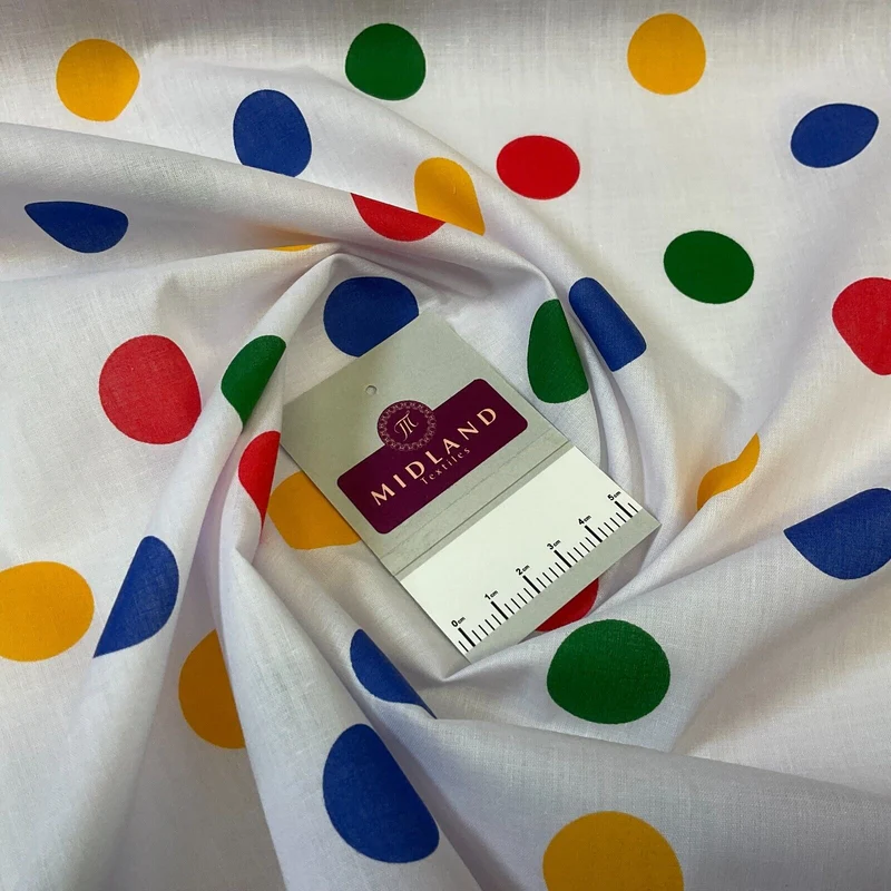 Multi coloured dot spot Poly cotton spotted dotted printed fabric M1709