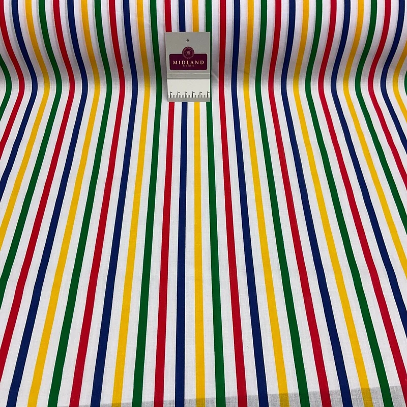 Multi coloured Striped Nautical Stripes Poly cotton printed fabric 110cm M1701