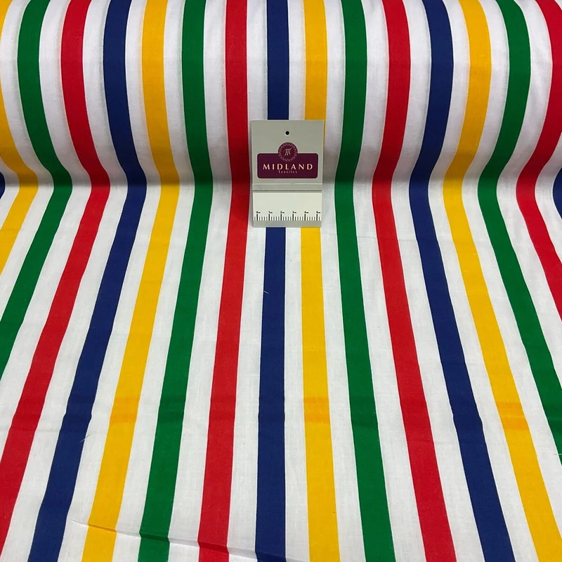 Multi coloured Striped Nautical Stripes Poly cotton printed fabric 110cm M1701