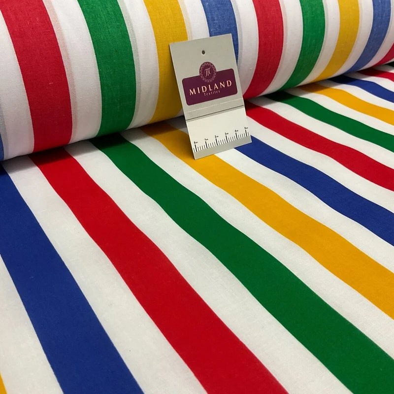 Multi coloured Striped Nautical Stripes Poly cotton printed fabric 110cm M1701