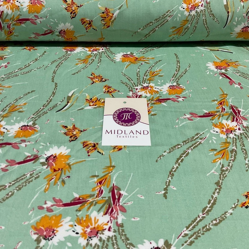 Pastel Floral Bloom Poplin Viscose printed dress craft fabric M1753