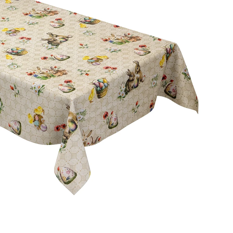 Wachstuch Tischdecke 01747-01 beige Ostern Osterhase Osterei Osterküken eckig rund oval