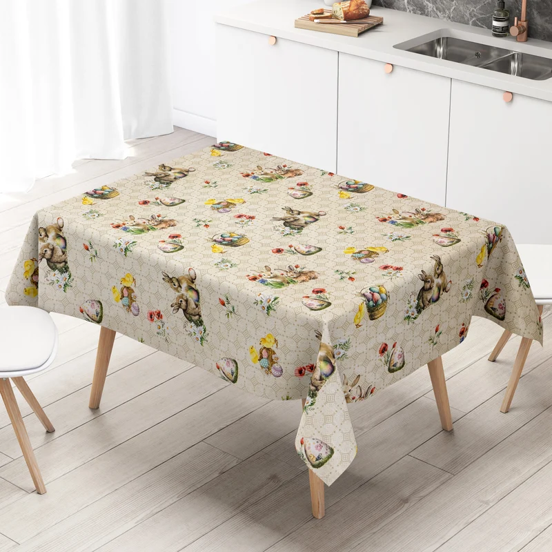 Wachstuch Tischdecke 01747-01 beige Ostern Osterhase Osterei Osterküken eckig rund oval
