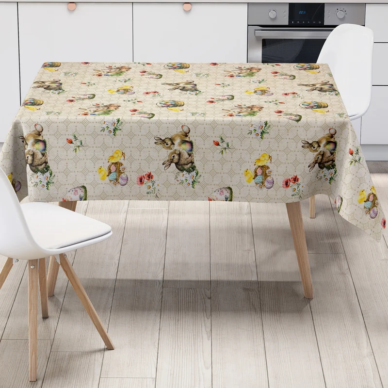 Wachstuch Tischdecke 01747-01 beige Ostern Osterhase Osterei Osterküken eckig rund oval