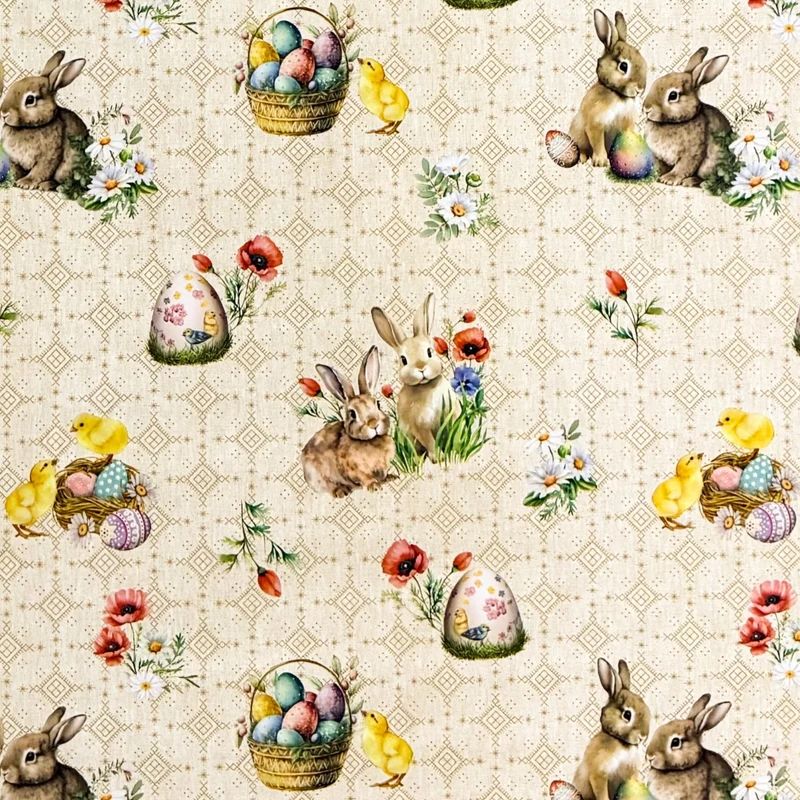 Wachstuch Tischdecke 01747-01 beige Ostern Osterhase Osterei Osterküken eckig rund oval