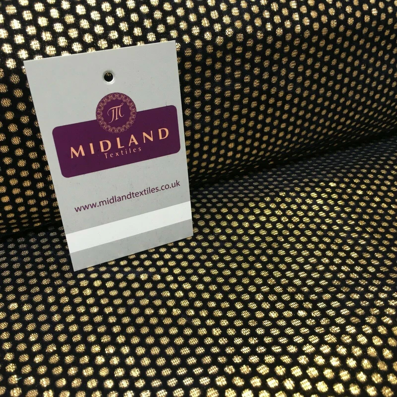 Geometric Gold Spot Dot Flocked Lame Fabric 114 cm Wide MA1177 Mtex