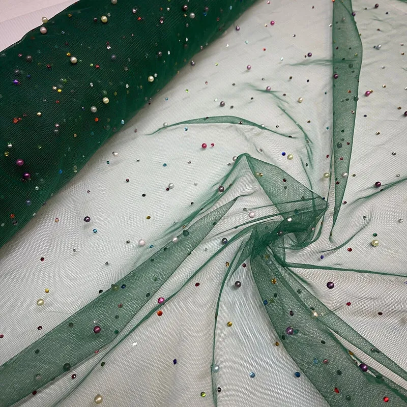 Beaded Pearl rhine stone Tulle Net Dress Wedding Décor Fabric M1825 Mtex