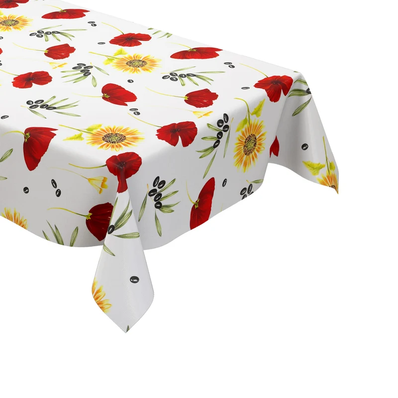 Wachstuch Tischdecke M19266 Mohnblumen Sonnenblumen Olive mediterran Sommer eckig rund oval