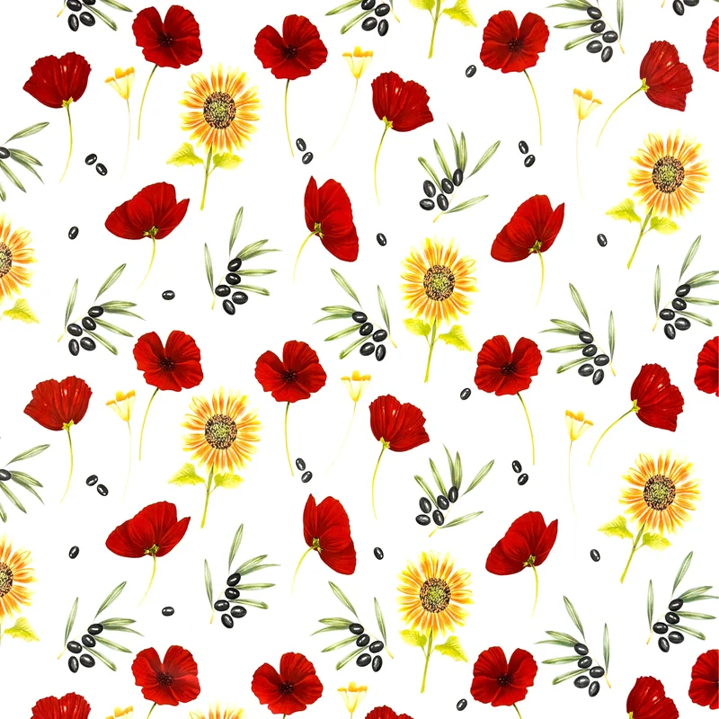 Wachstuch Tischdecke M19266 Mohnblumen Sonnenblumen Olive mediterran Sommer eckig rund oval
