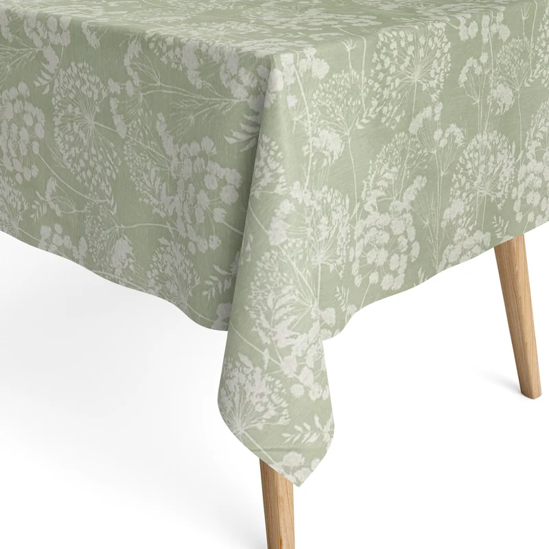 Jacquard Tischdecke aus beschichteter Baumwolle mit Fleckenschutz CERES mintgrün Blumenwiese Pusteblumen eckig rund oval