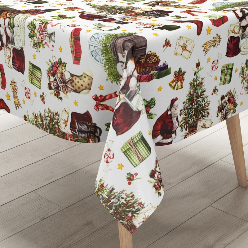 Wachstuch Tischdecke P1267-1 Weihnachten Advent Weihnachtsmann Weihnachtsbaum Geschenke eckig rund oval