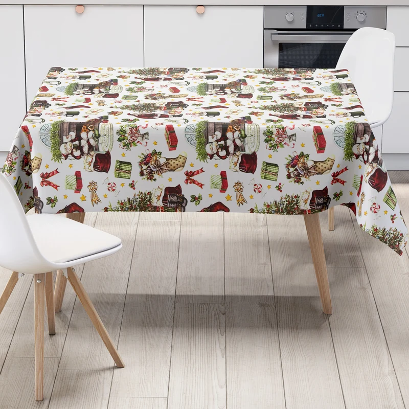 Wachstuch Tischdecke P1267-1 Weihnachten Advent Weihnachtsmann Weihnachtsbaum Geschenke eckig rund oval