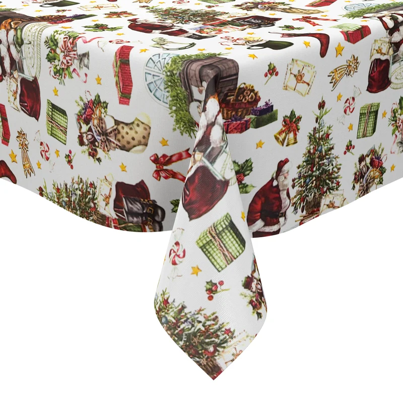 Wachstuch Tischdecke P1267-1 Weihnachten Advent Weihnachtsmann Weihnachtsbaum Geschenke eckig rund oval