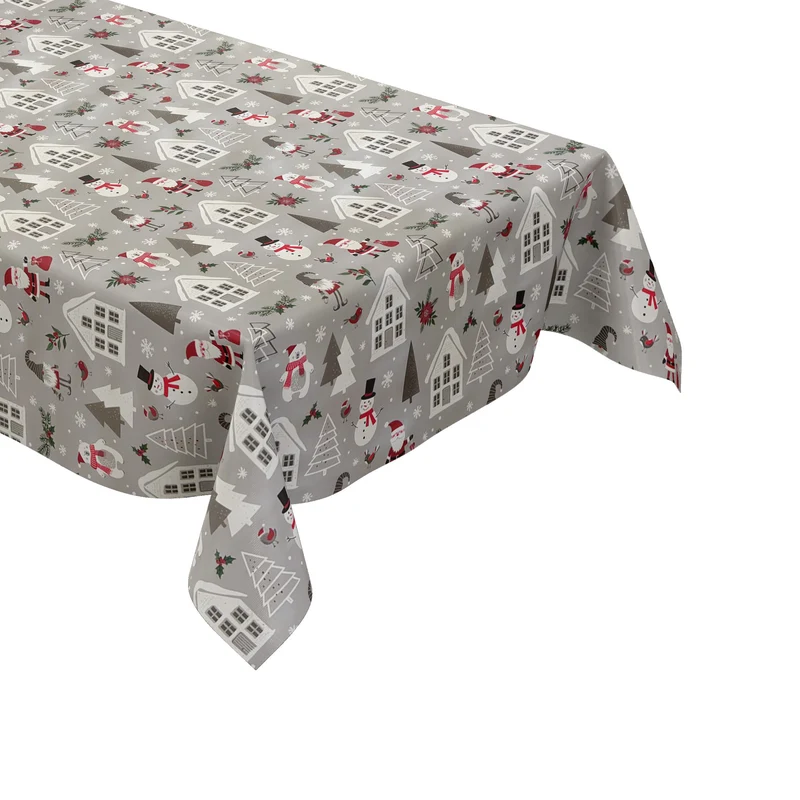 Wachstuch Tischdecke P1266-1 grau Weihnachten Weihnachtsmann Schneemann Eisbär eckig rund oval