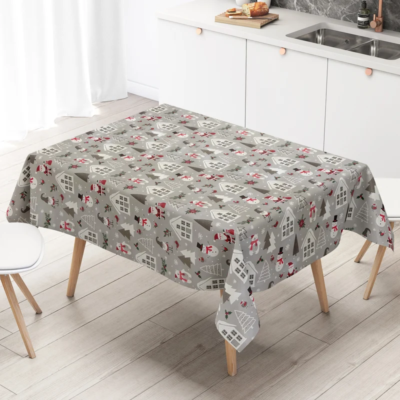 Wachstuch Tischdecke P1266-1 grau Weihnachten Weihnachtsmann Schneemann Eisbär eckig rund oval
