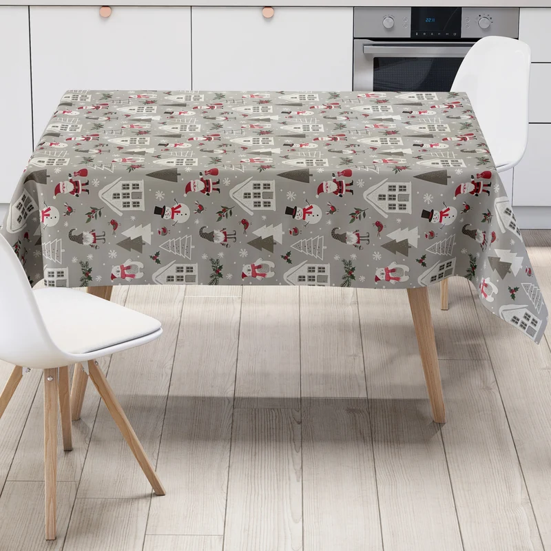 Wachstuch Tischdecke P1266-1 grau Weihnachten Weihnachtsmann Schneemann Eisbär eckig rund oval
