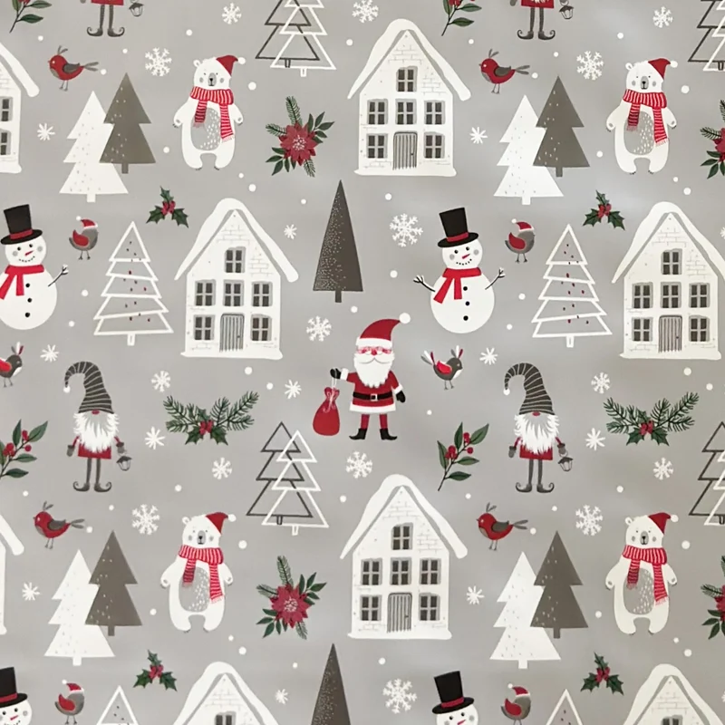 Wachstuch Tischdecke P1266-1 grau Weihnachten Weihnachtsmann Schneemann Eisbär eckig rund oval