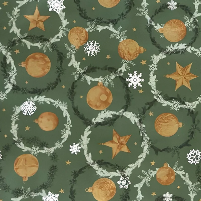 Wachstuch Tischdecke P1265-3 tannengrün Weihnachten Advent Weihnachtskugeln Schneeflocken eckig rund oval