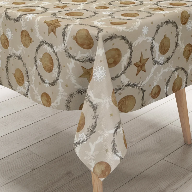 Wachstuch Tischdecke P1265-2 taupe Weihnachten Advent Weihnachtskugeln Schneeflocken eckig rund oval