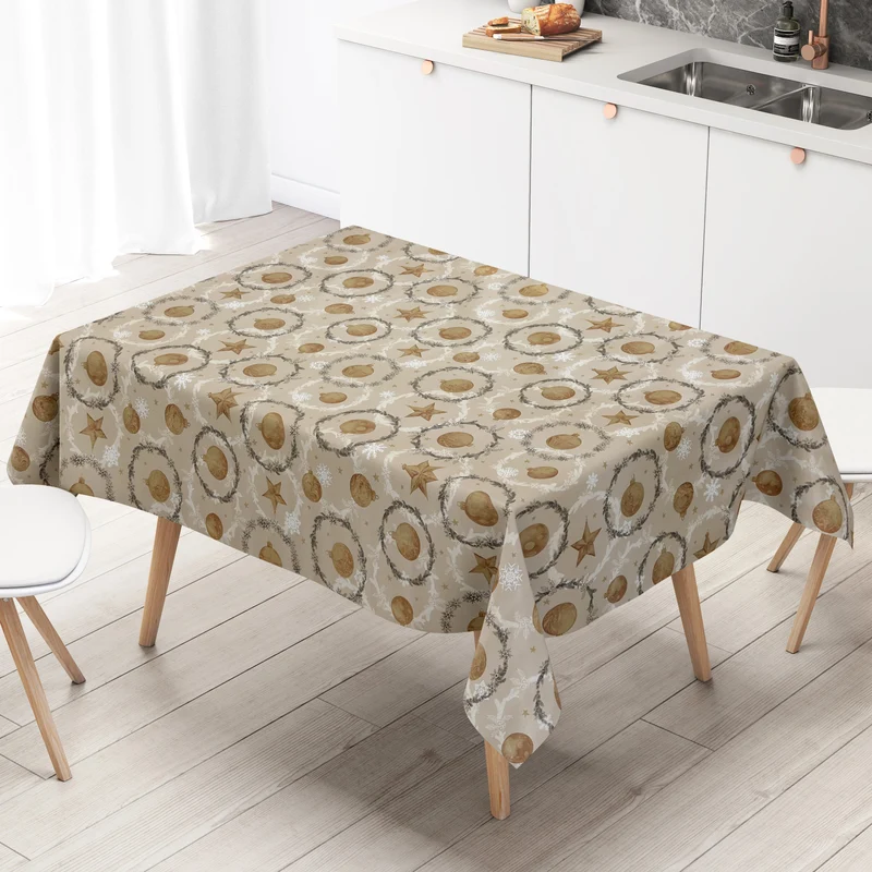 Wachstuch Tischdecke P1265-2 taupe Weihnachten Advent Weihnachtskugeln Schneeflocken eckig rund oval