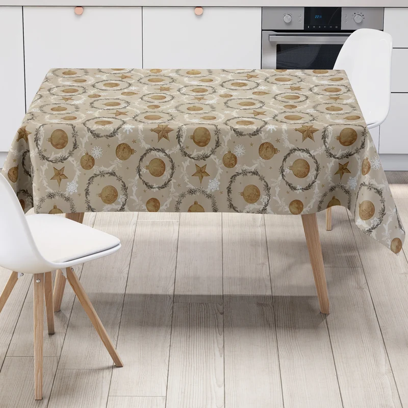 Wachstuch Tischdecke P1265-2 taupe Weihnachten Advent Weihnachtskugeln Schneeflocken eckig rund oval
