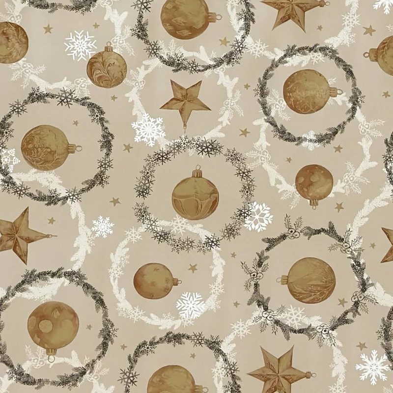 Wachstuch Tischdecke P1265-2 taupe Weihnachten Advent Weihnachtskugeln Schneeflocken eckig rund oval