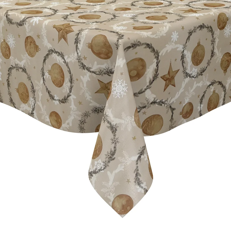 Wachstuch Tischdecke P1265-2 taupe Weihnachten Advent Weihnachtskugeln Schneeflocken eckig rund oval