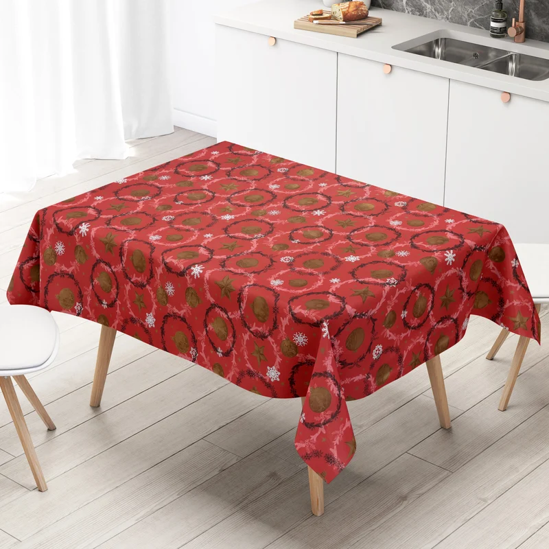 Wachstuch Tischdecke P1265-1 rot Weihnachten Advent Weihnachtskugeln Schneeflocken eckig rund oval